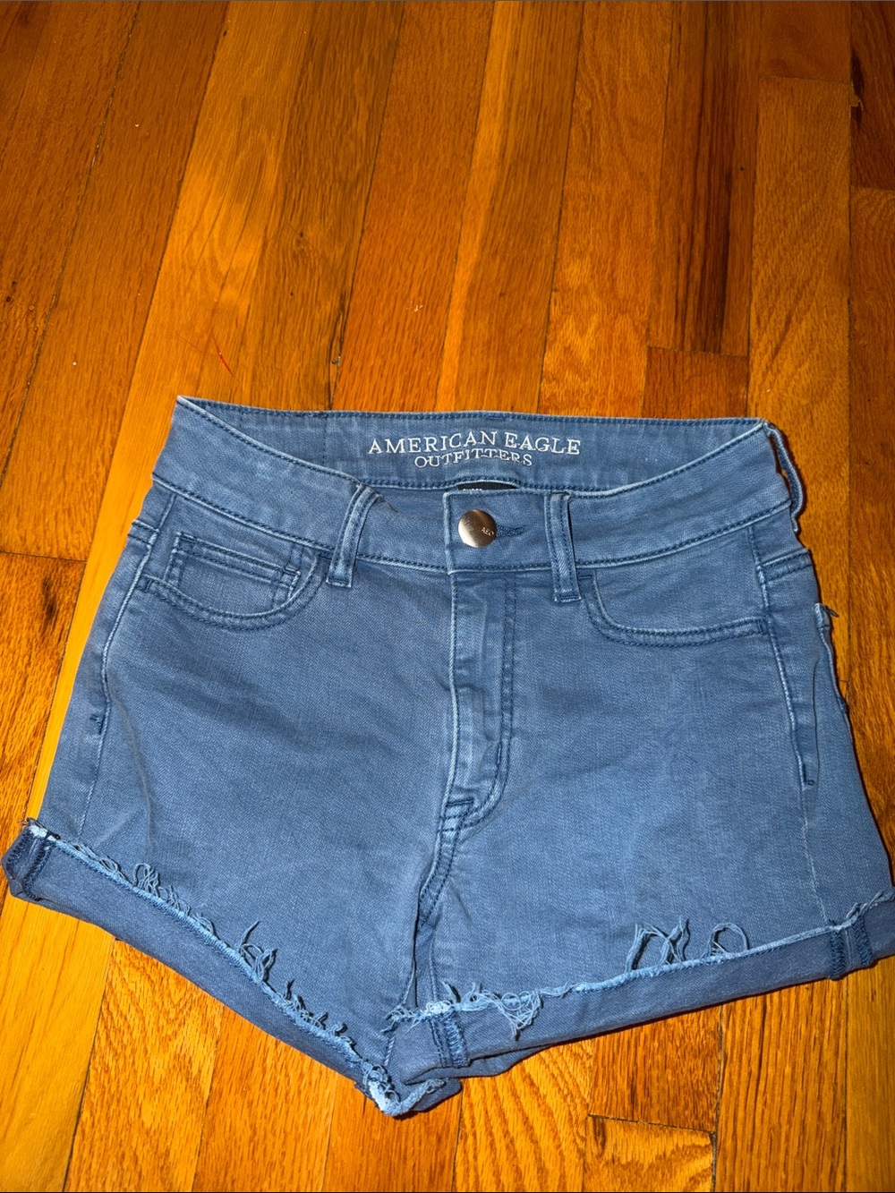 American Eagle Outfitters Blue Rolled Hem Denim Shorts Hi-Rise Shortie